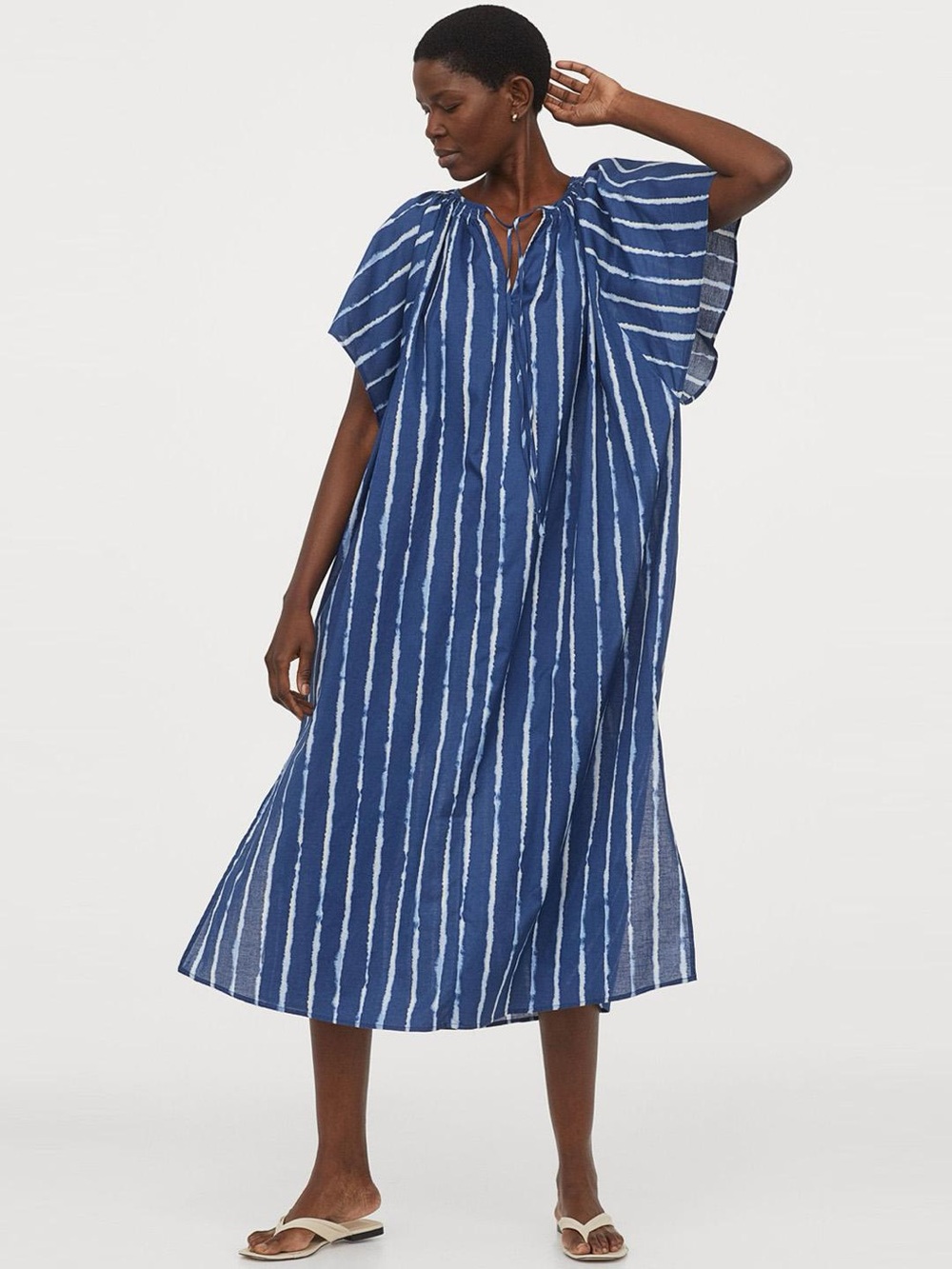 H&M Blue and White Striped Midi Kaftan Dress